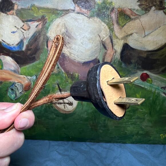 Vintage 30s Copper Desk Lamp and Clip Shade Black Iron Detail Cloth Cord - Picture 10 of 10